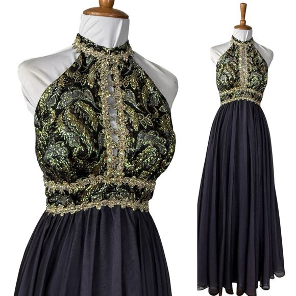 Vintage 1960s Brocade Mike Benet Ball Gown Formal Dress XS - Picture 1 of 9